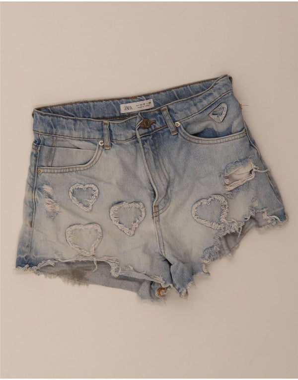 Zara Girls Distressed Denim Shorts 13-14 Years W26 Blue