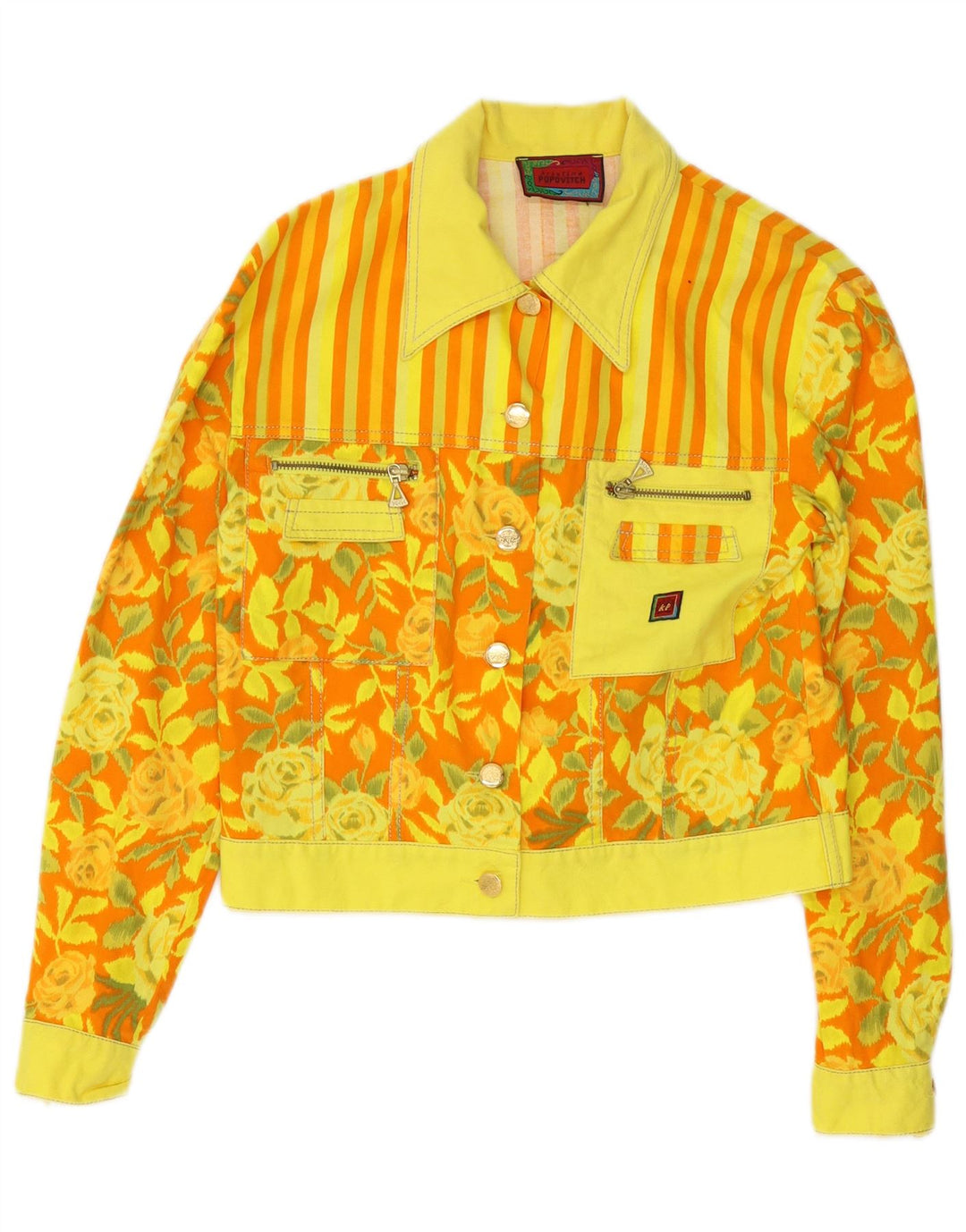 Vintage Γυναικείο Crop Bomber Jacket EU 38 Medium Yellow Floral Βαμβακερό