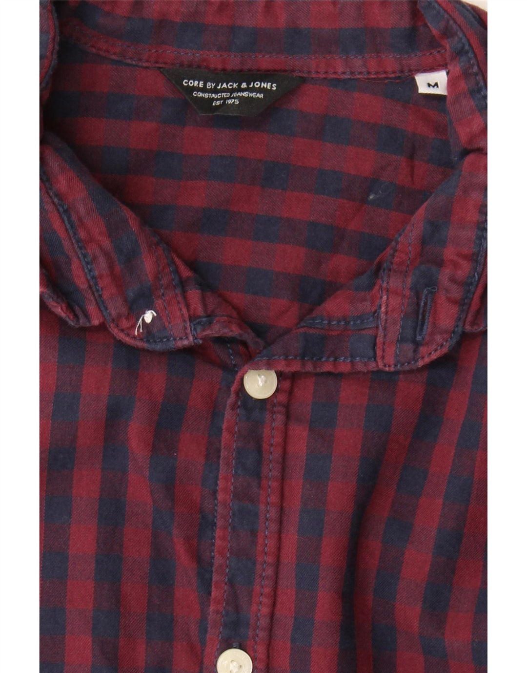 JACK & JONES Mens Flannel Shirt Medium Burgundy Gingham Cotton Vintage Jack & Jones and Second-Hand Jack & Jones from Messina Hembry 