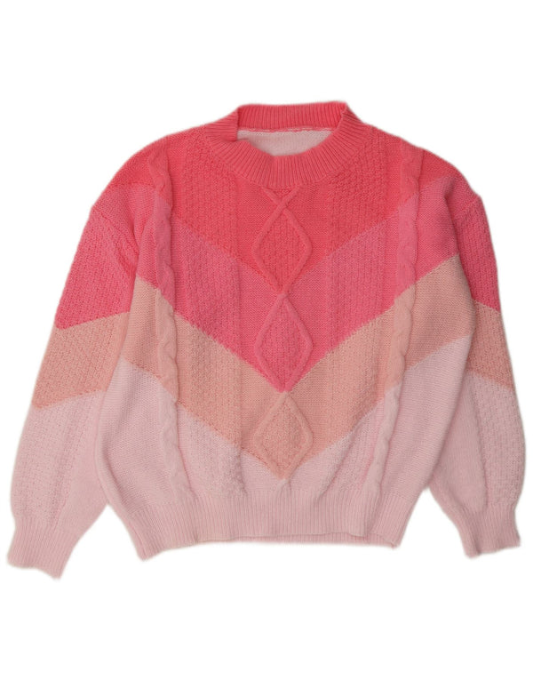 Vintage γυναικείο πουλόβερ με λαιμόκοψη UK 14 Large Pink Colourblock