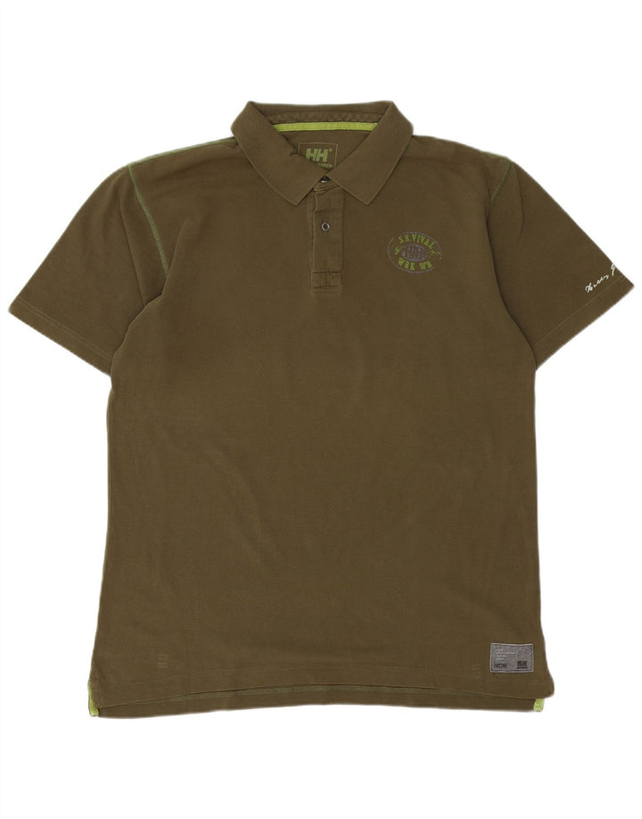 HELLY HANSEN Ανδρικό γραφικό πόλο μπλουζάκι μεγάλο χακί βαμβακερό
