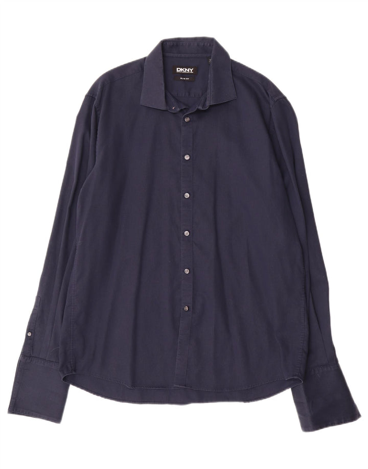 Ανδρικό πουκάμισο DKNY Slim Fit Size 17 1/2 44 XL Navy Blue Cotton