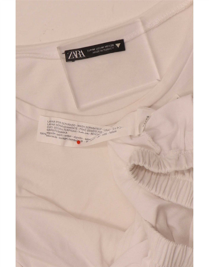 Zara Γυναικεία Μπλούζα Crop Top UK 12 Μεσαία Λευκή Βαμβακερή