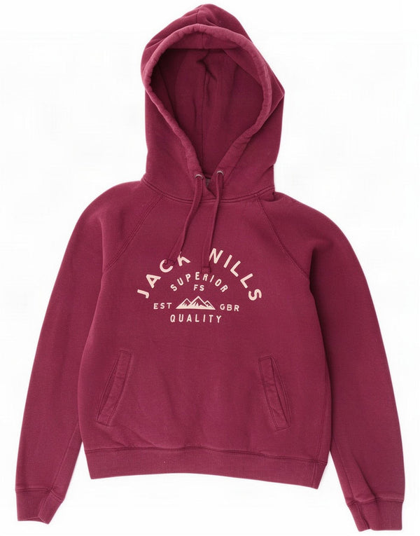 Jack Wills Womens Graphic Hoodie Jumper UK 8 Small Purple Cotton