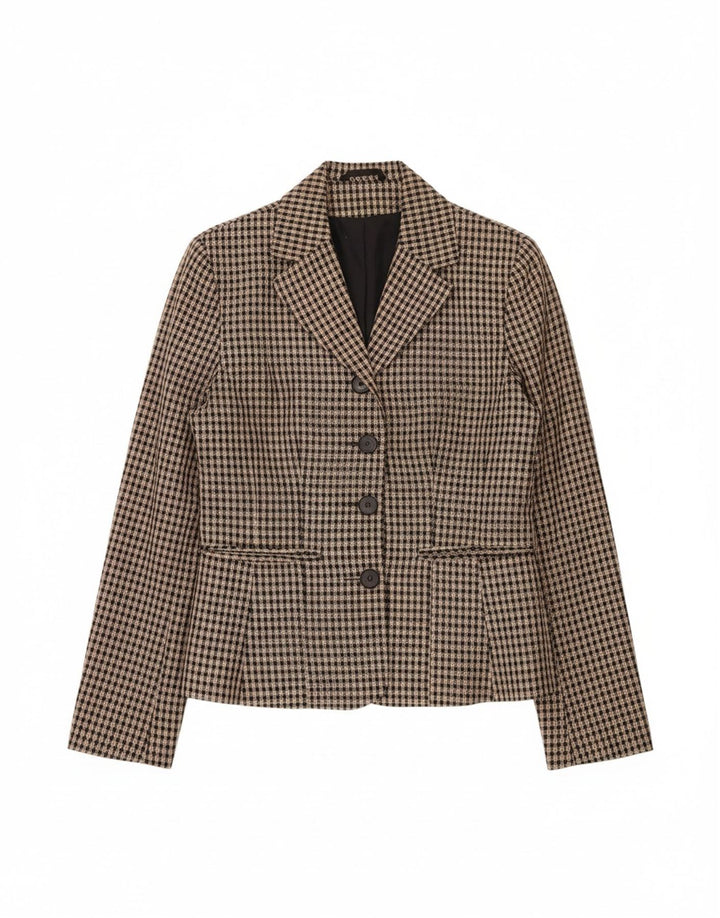 CLASSICS Womens 4 Button Blazer Jacket UK 10 Small Beige Check Polyester