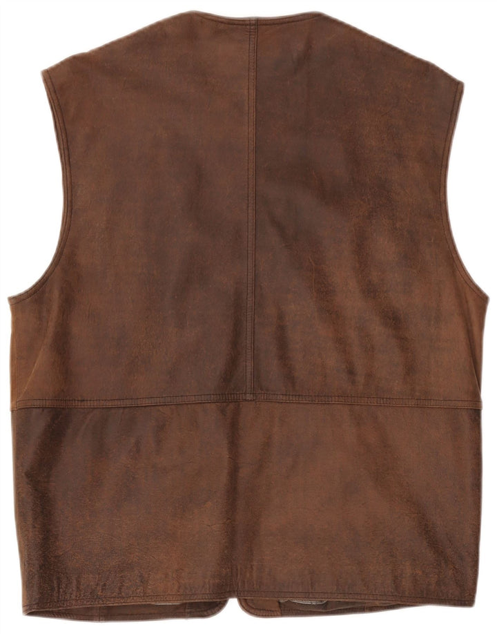 Itallo Ανδρικό Δερμάτινο Gilet IT 50 Μεγάλο Καφέ
