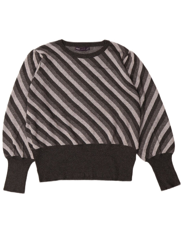 MARKS & SPENCER Γυναικείο πουλόβερ με λαιμόκοψη UK 18 XL γκρι ριγέ