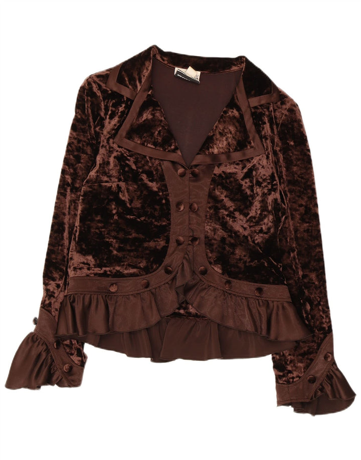 JOSEPH RIBKOFF Γυναικείο βελούδινο πουκάμισο μπλούζα UK 16 μεγάλο καφέ πολυεστέρας