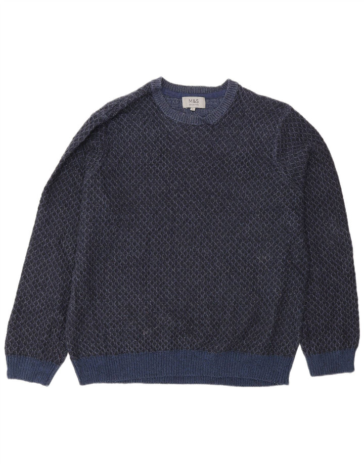 Marks & Spencer Ανδρικό πουλόβερ με λαιμόκοψη XL Navy Blue Geometric