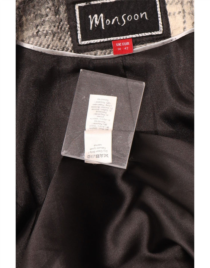 MONSOON Womens Double Breasted Coat UK 14 Medium Black Check Wool