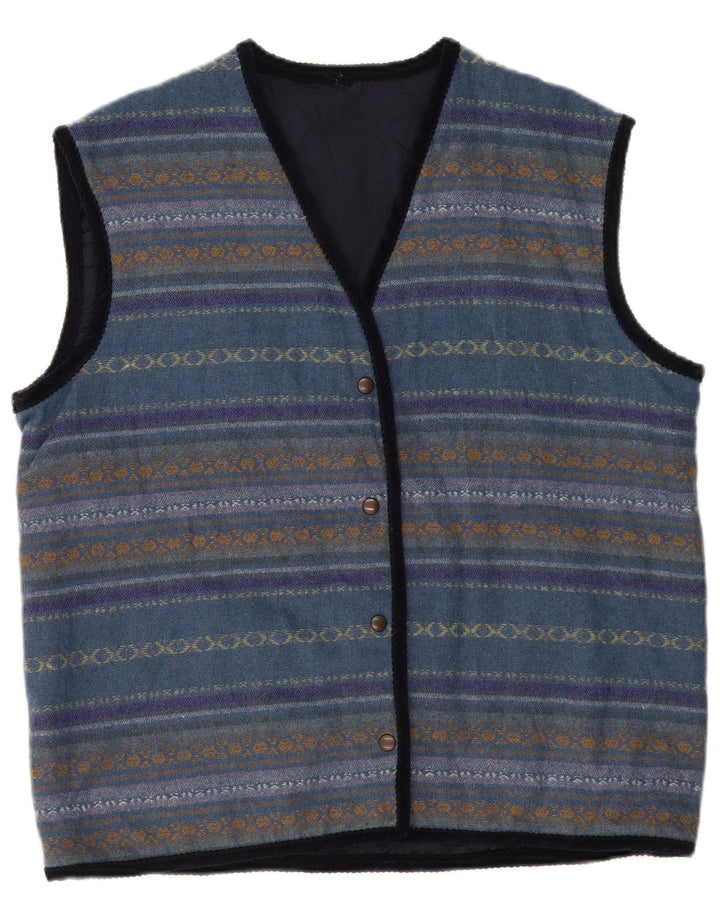 VINTAGE Γυναικείο Gilet UK 12 Medium Blue ριγέ