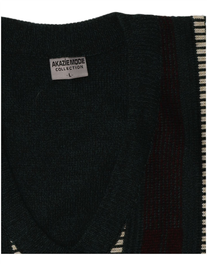 Ανδρικό πουλόβερ με λαιμόκοψη VNTAGE Μεγάλο πράσινο ριγέ ακρυλικό