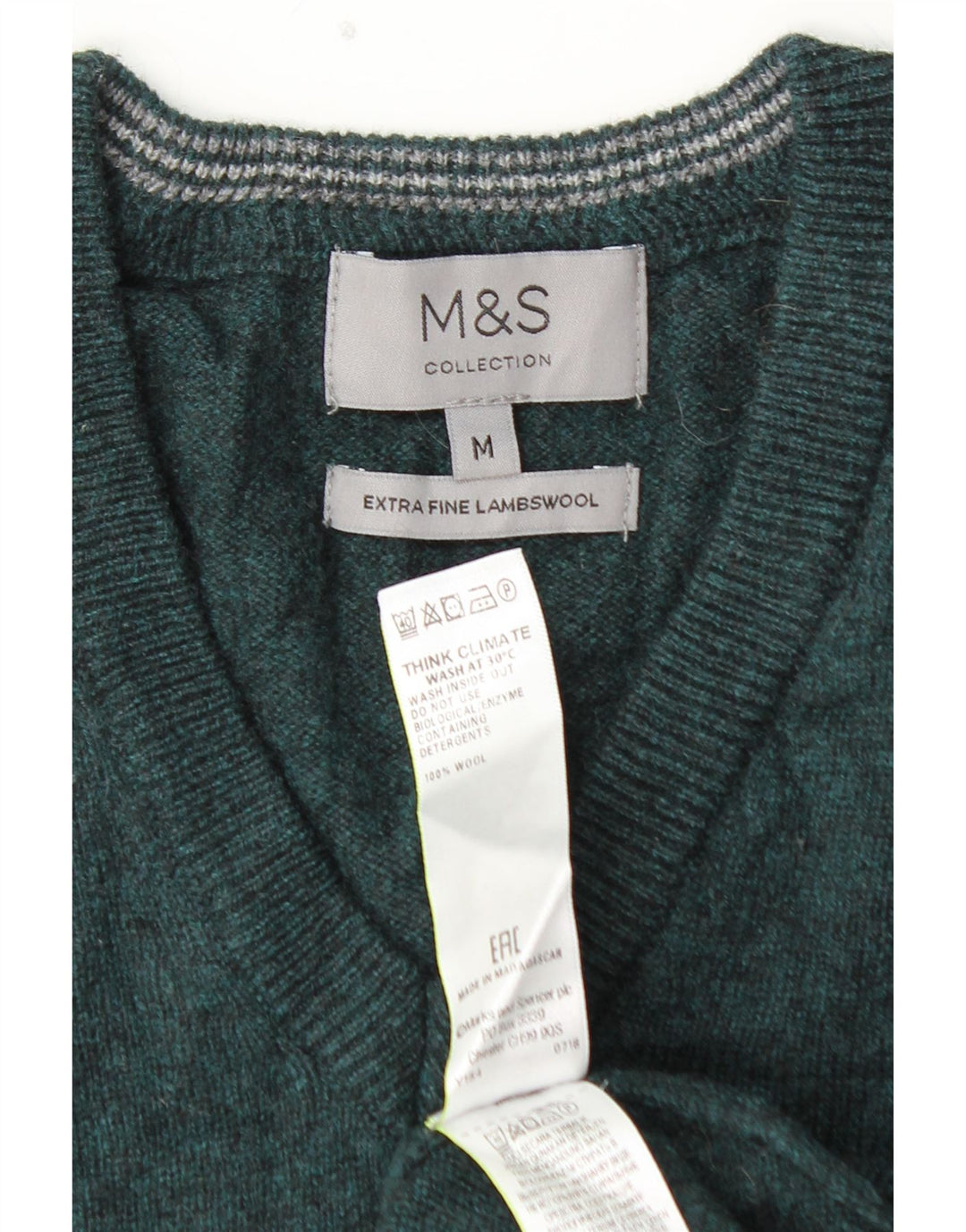 MARKS & SPENCER Ανδρικό πουλόβερ πουλόβερ με λαιμόκοψη σε μεσαίο πράσινο μαλλί αρνιού