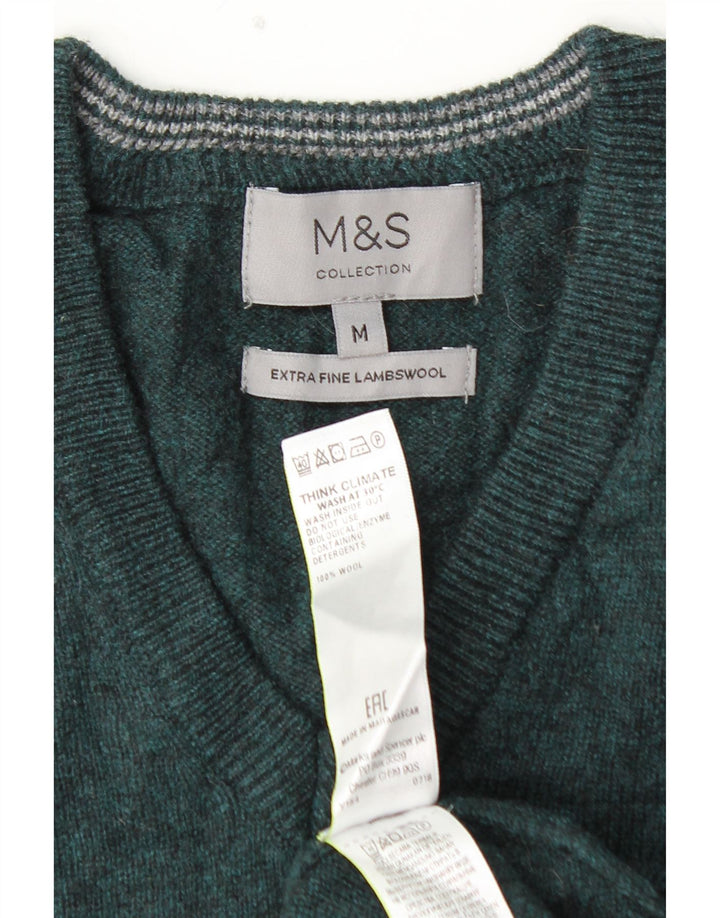 MARKS & SPENCER Ανδρικό πουλόβερ πουλόβερ με λαιμόκοψη σε μεσαίο πράσινο μαλλί αρνιού