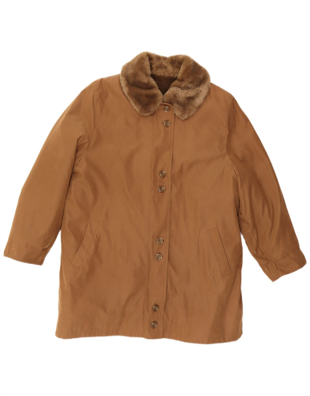 VINTAGE Γυναικείο Παλτό Sherpa UK 16 Large Brown Πολυεστέρας