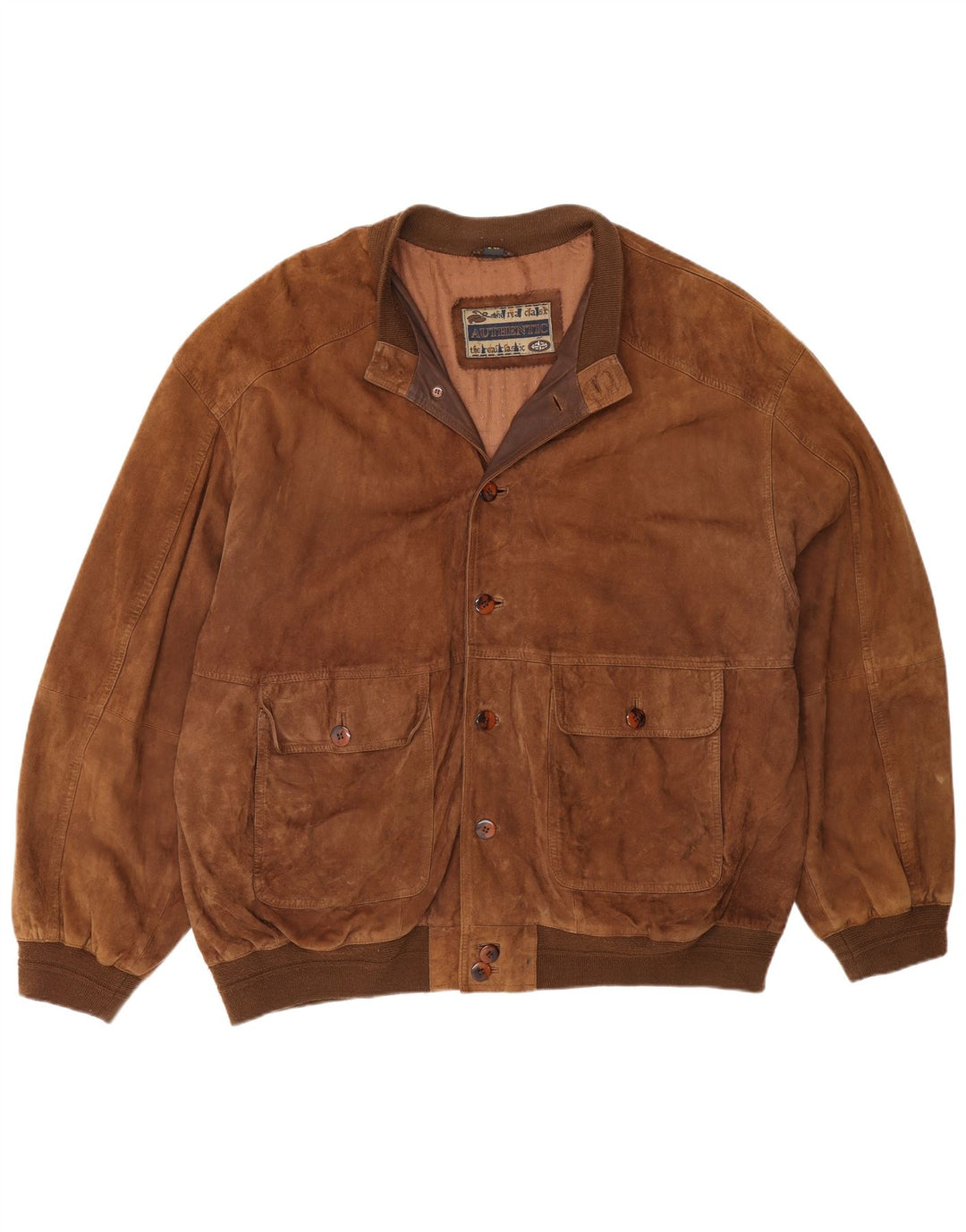 Αυθεντικό Ανδρικό Suede Bomber Jacket UK 44 2XL καφέ δέρμα