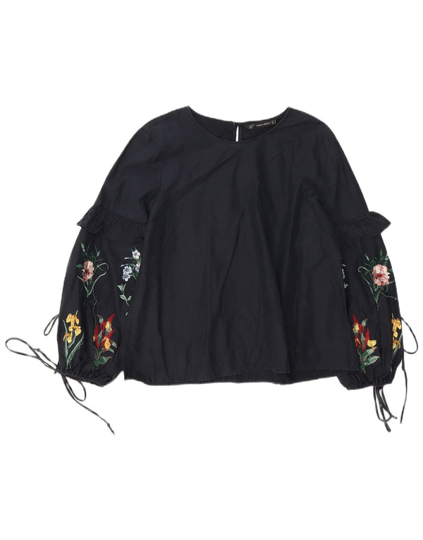 Zara Γυναικεία μπλούζα Relaxed Fit Top UK 12 Medium Black Floral Bohemian