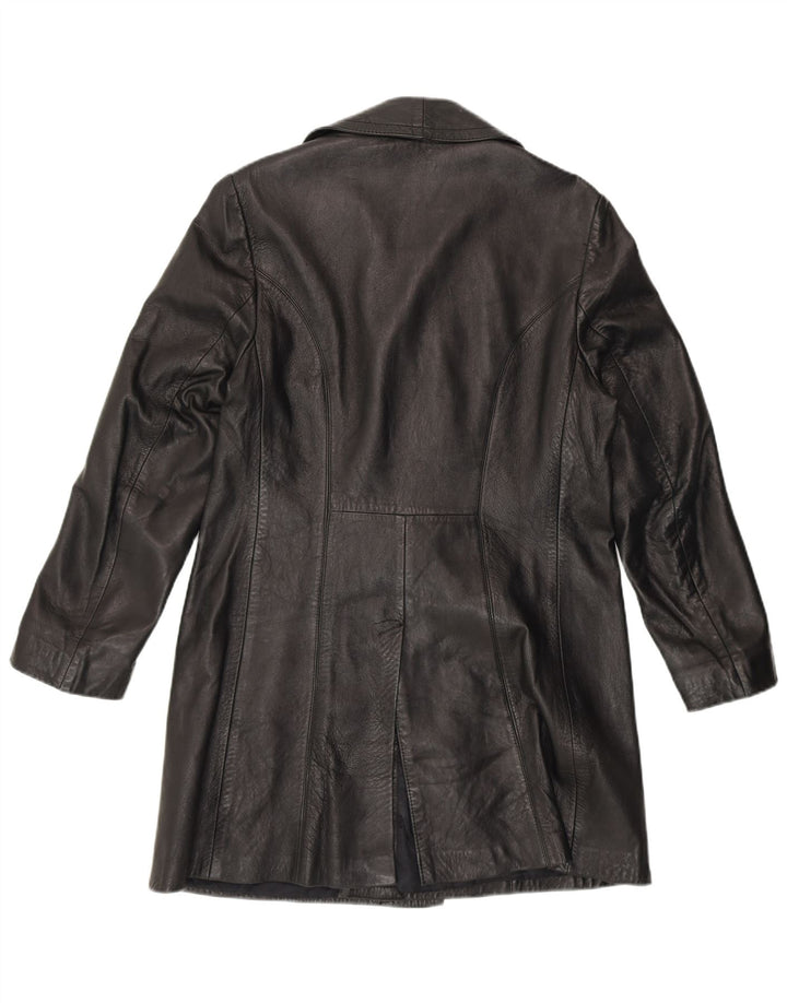 VINTAGE Γυναικείο Δερμάτινο Παλτό UK 14 Μεσαίο Μαύρο