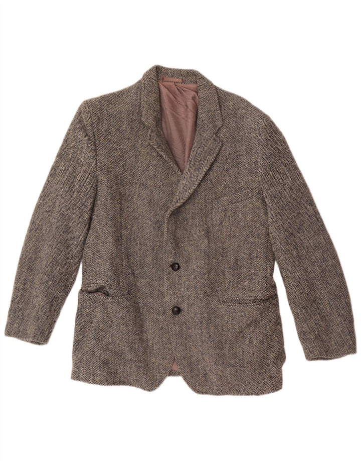 Ανδρικό μπουφάν Harris Tweed με 2 κουμπιά σακάκι UK 38 μεσαίο γκρι μαλλί ψαροκόκαλο