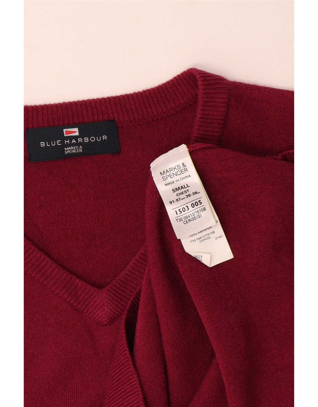 Ανδρικό πουλόβερ Marks & Spencer Blue Harbor με λαιμόκοψη με λαιμόκοψη, μικρό κόκκινο ακρυλικό