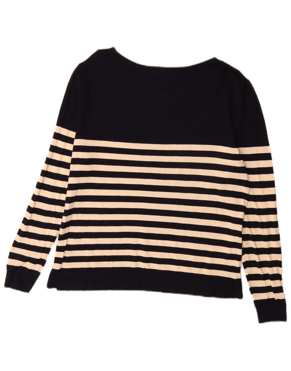 Zara γυναικείο πουλόβερ με λαιμόκαυμα UK 10 Small Navy Blue ριγέ