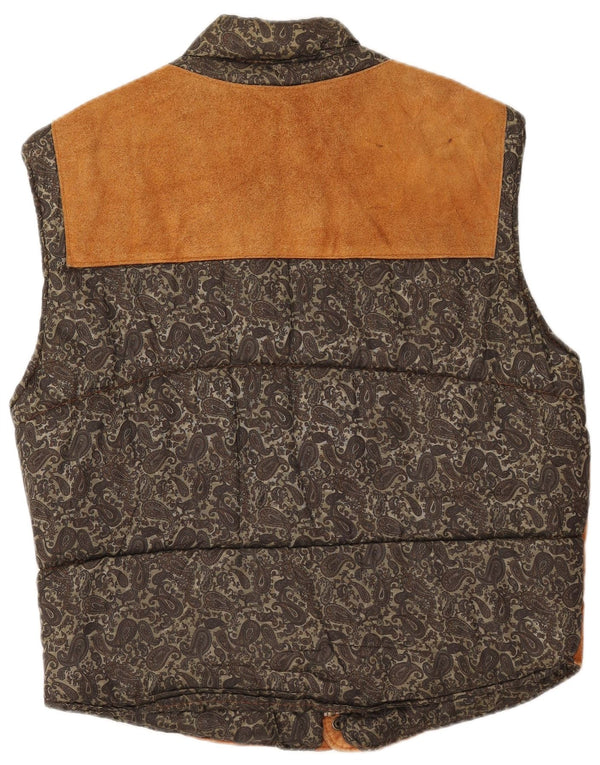 VINTAGE Mens Suede Padded Gilet IT 54 2XL Brown Paisley Leather
