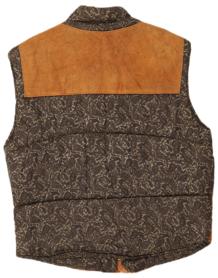 VINTAGE Ανδρικό Suede Gilet IT 54 2XL Καφέ Δέρμα Paisley