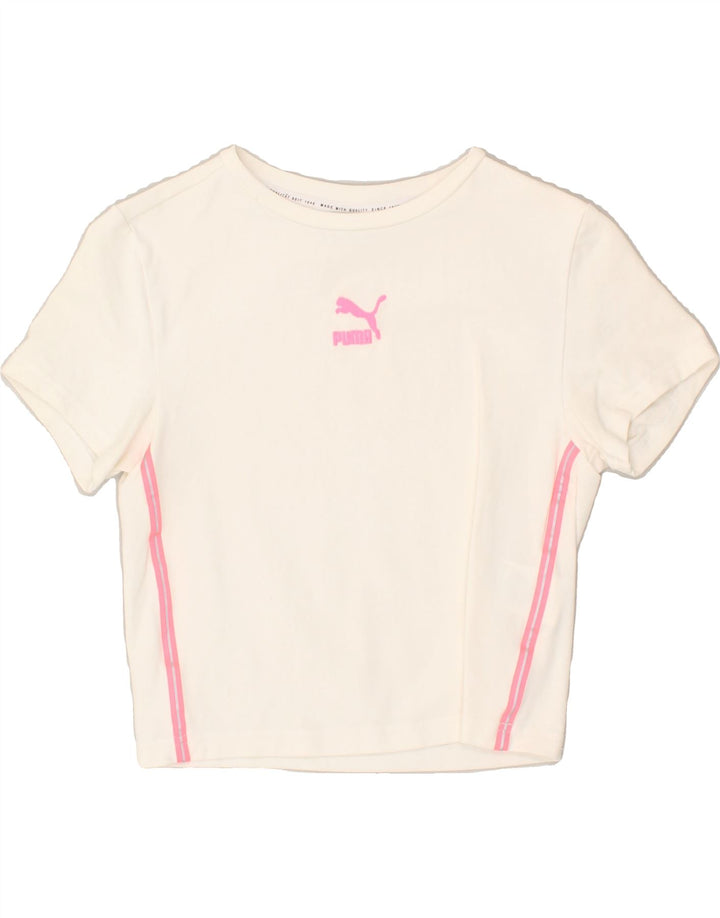 PUMA Womens Graphic T-Shirt Top UK 8 Small White Cotton | Vintage Puma | Thrift | Second-Hand Puma | Used Clothing | Messina Hembry 