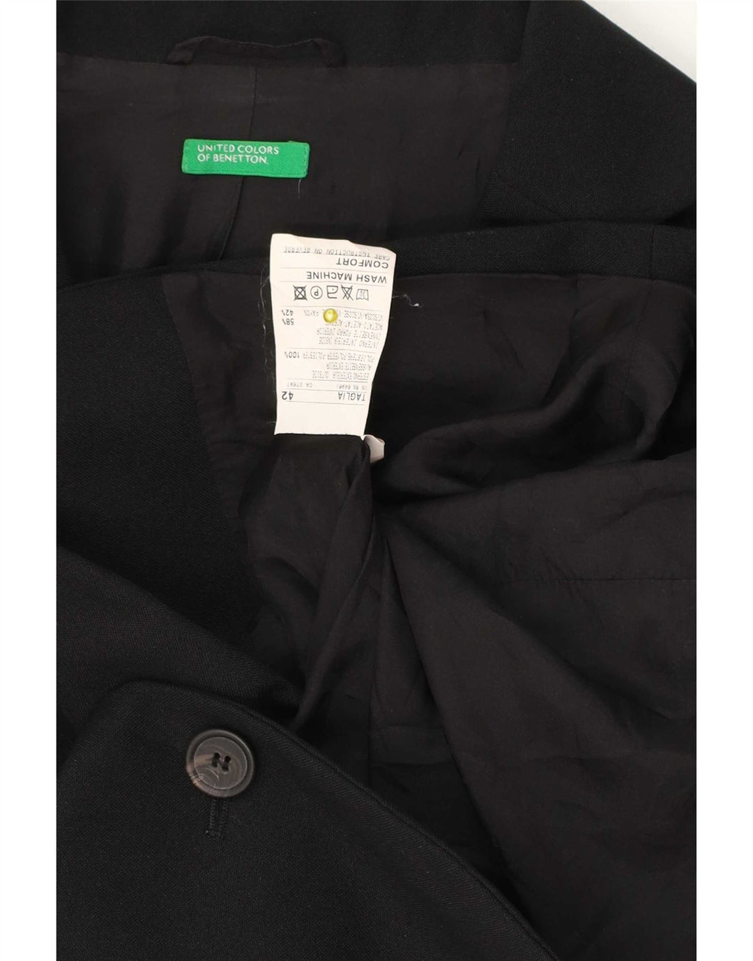Benetton Γυναικείο Μπουφάν Blazer 3 Κουμπιών IT 42 Μεσαίο Μαύρο Πολυεστέρας