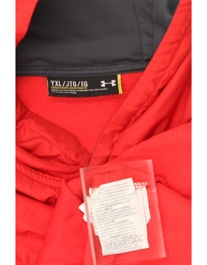 UNDER ARMOR Boys Hoodie Jumper 13-14 Years XL Red Polyester