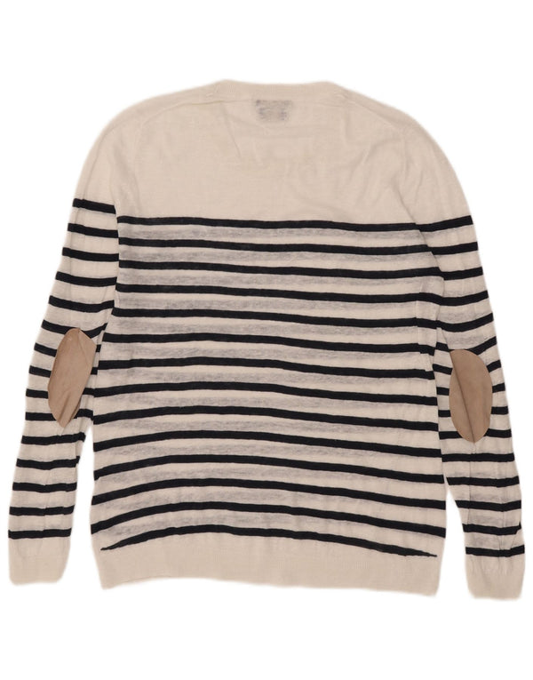 Massimo Dutti Γυναικείο πουλόβερ με λαιμόκοψη UK 16 μεγάλο λευκό ριγέ