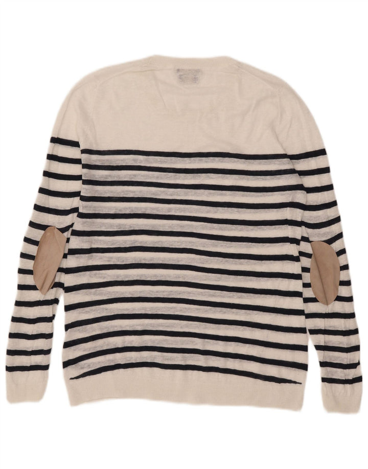 Massimo Dutti Γυναικείο πουλόβερ με λαιμόκοψη UK 16 μεγάλο λευκό ριγέ