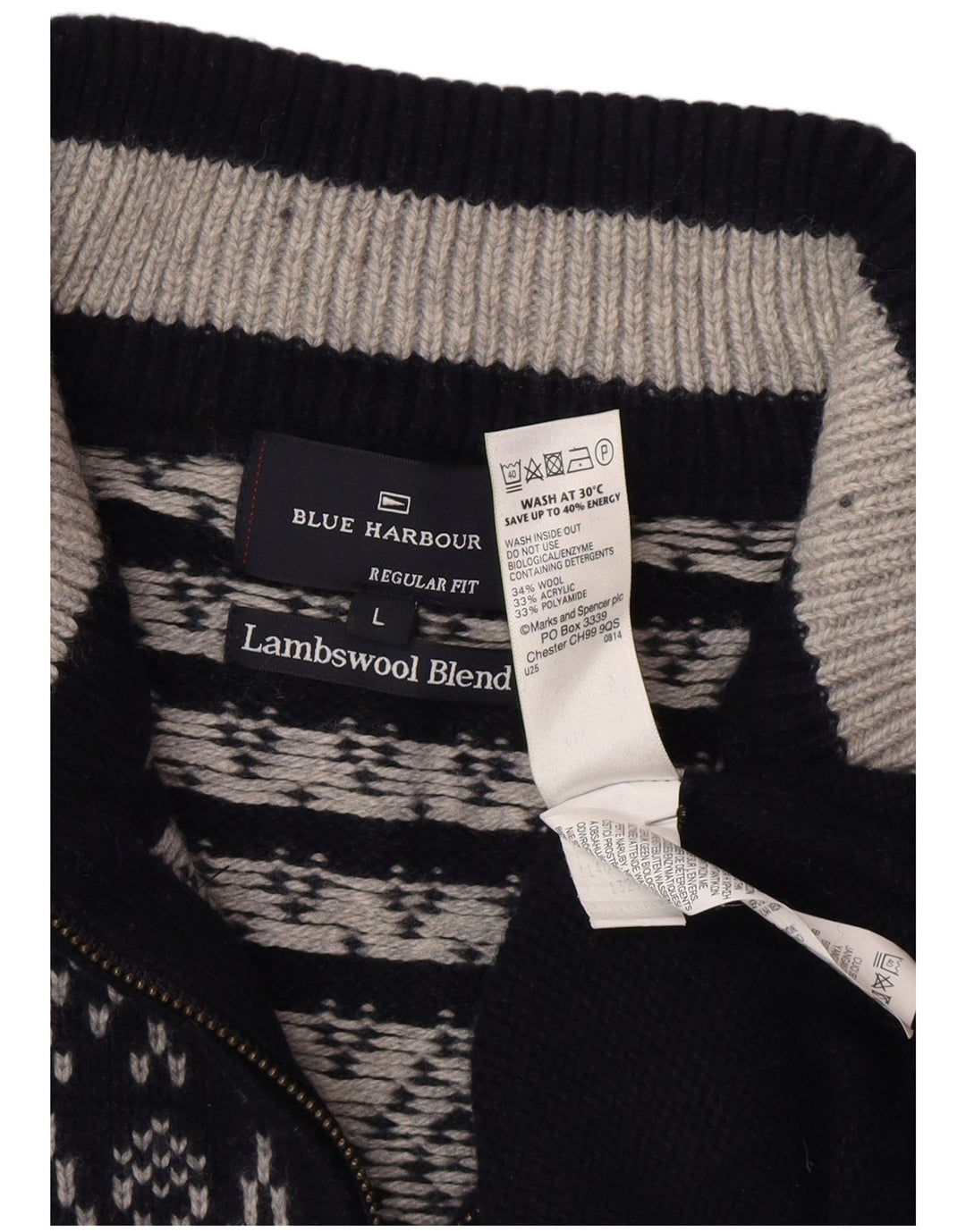 Marks & Spencer Ανδρικό πουλόβερ με φερμουάρ Μπλε Harbor Μεγάλο μπλε ναυτικό
