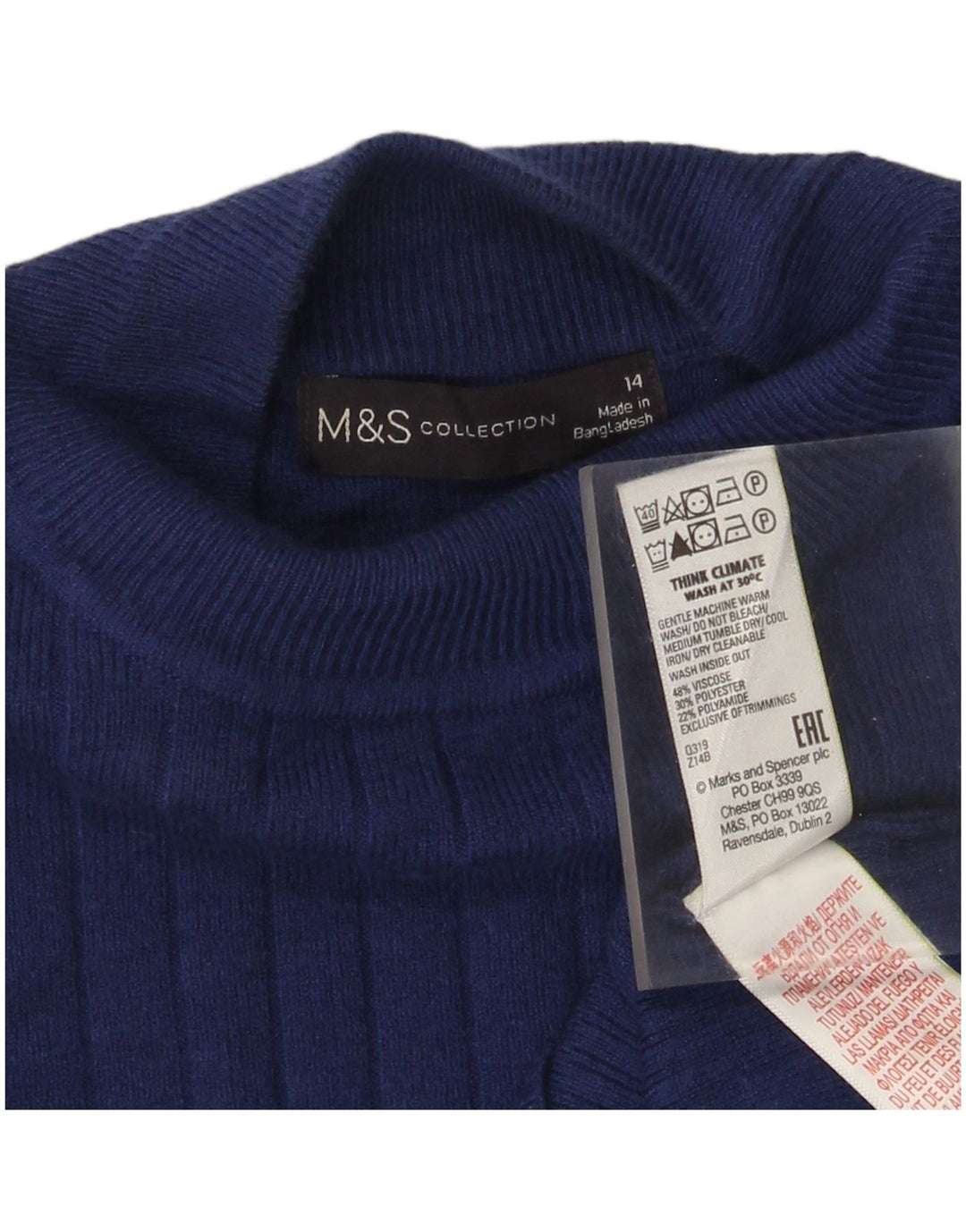 Marks & Spencer Γυναικείο πουλόβερ με λαιμό χελώνα UK 14 Medium Blue