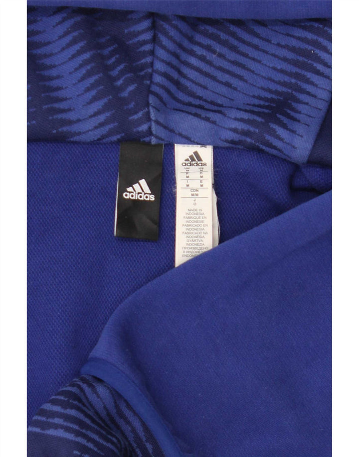 Ανδρικό πουλόβερ Adidas με φερμουάρ με κουκούλα μεσαίου μπλε βαμβακερό