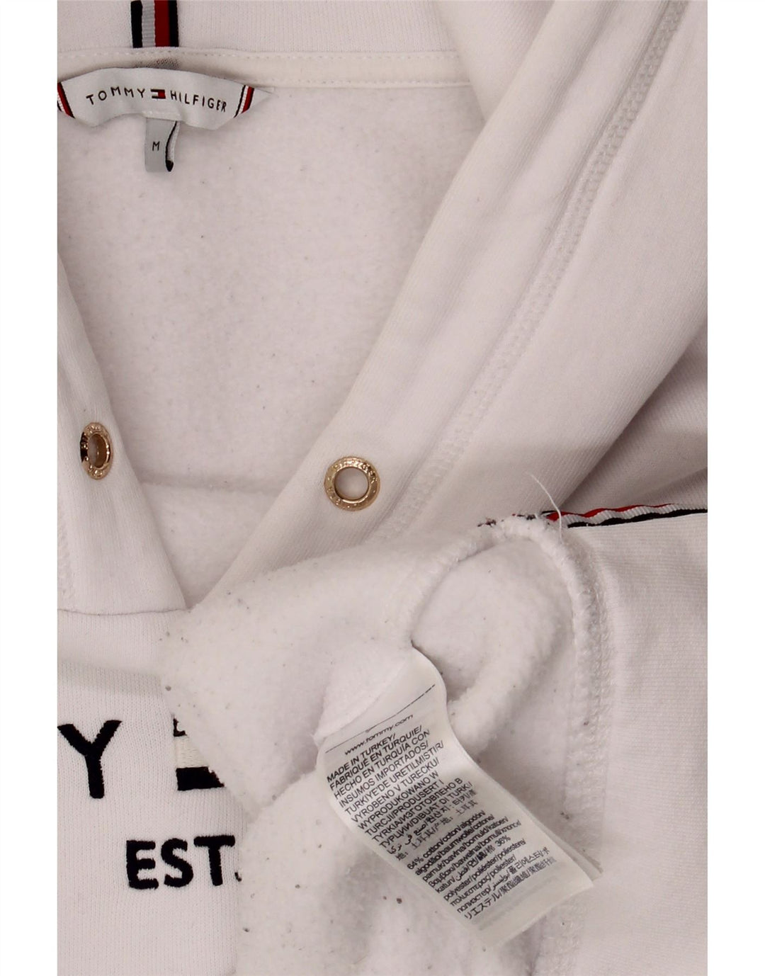 TOMMY HILFIGER Γυναικείο υπερμεγέθη γραφικό με κουκούλα UK 14 Medium White