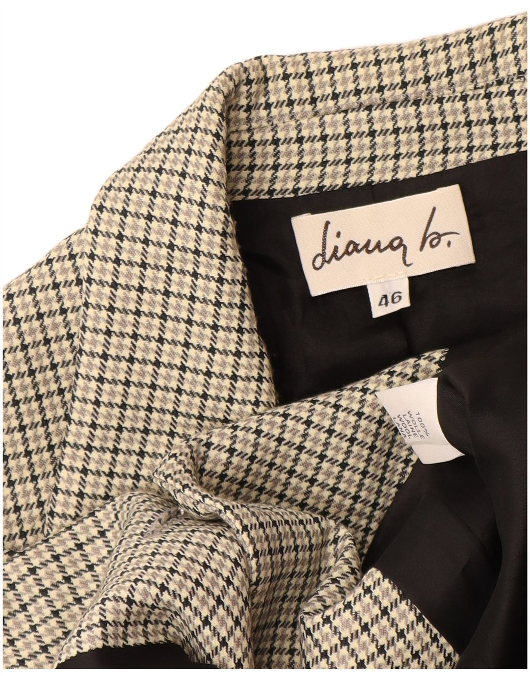 VINTAGE Γυναικείο σακάκι με 3 κουμπιά σακάκι IT 46 μεγάλο γκρι μαλλί Houndstooth