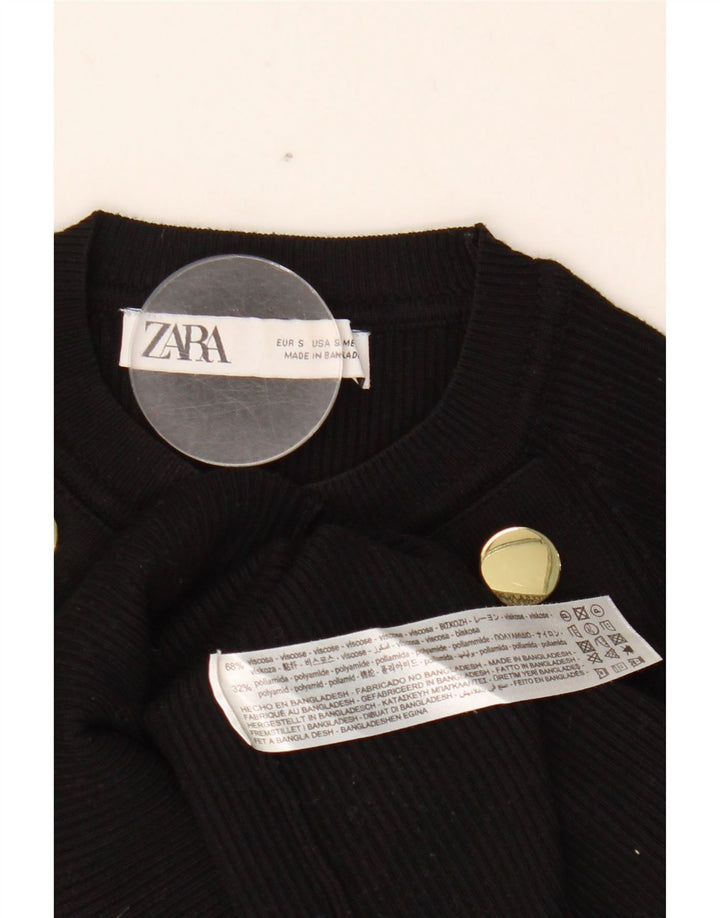 Zara Γυναικείο Crop Top μακρυμάνικο UK 8 Small Black Viscose