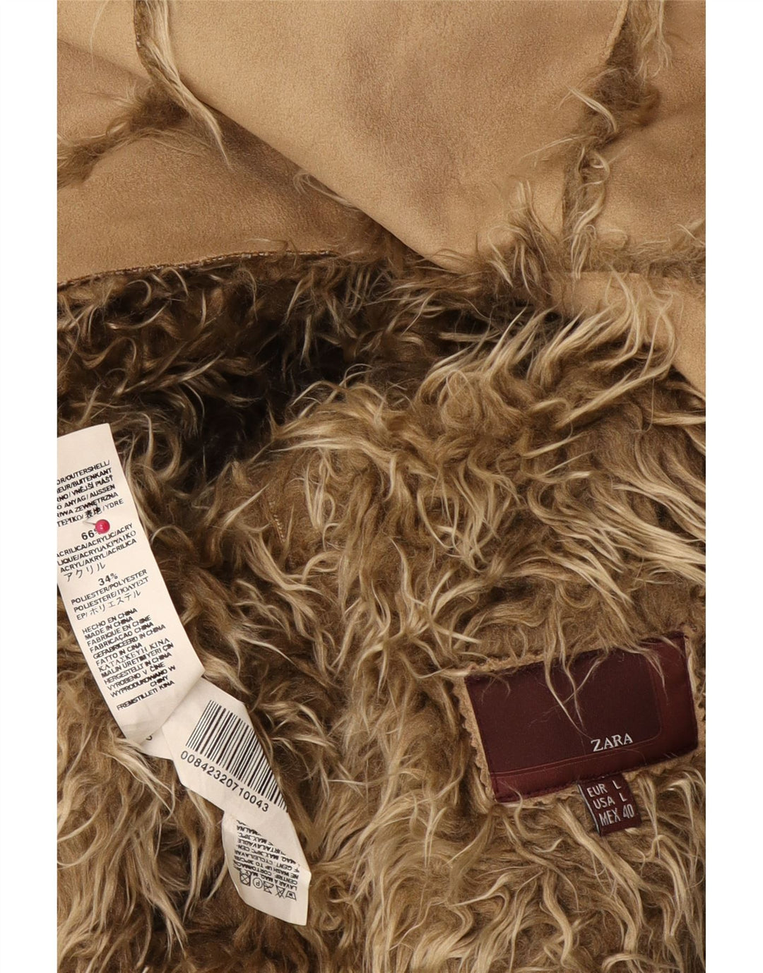 Zara Γυναικείο Σέρπα Μπουφάν UK 16 Μεγάλο Μπεζ Ακρυλικό