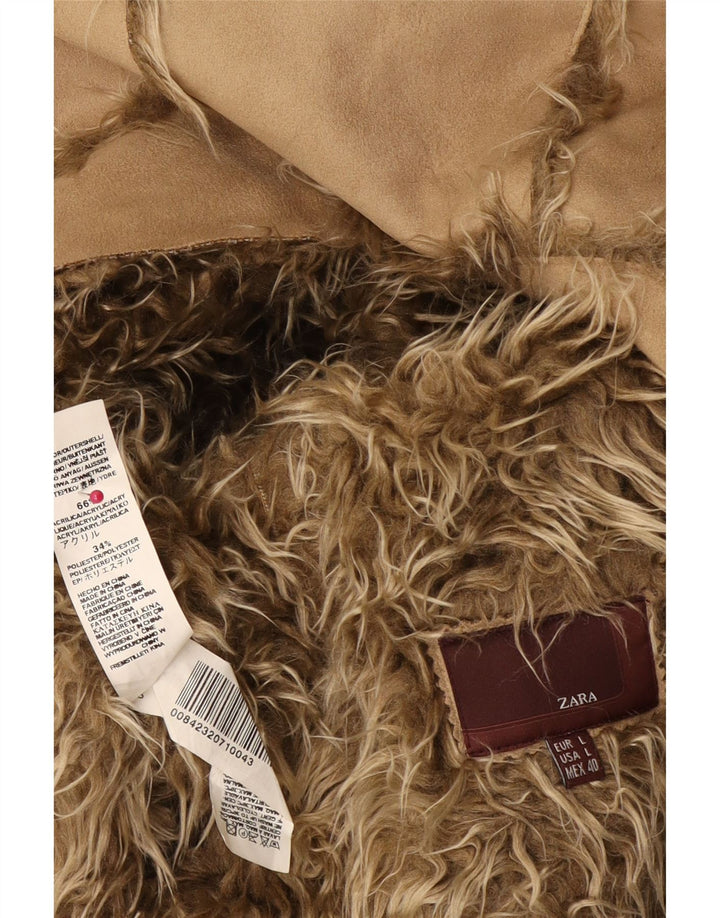 Zara Γυναικείο Σέρπα Μπουφάν UK 16 Μεγάλο Μπεζ Ακρυλικό