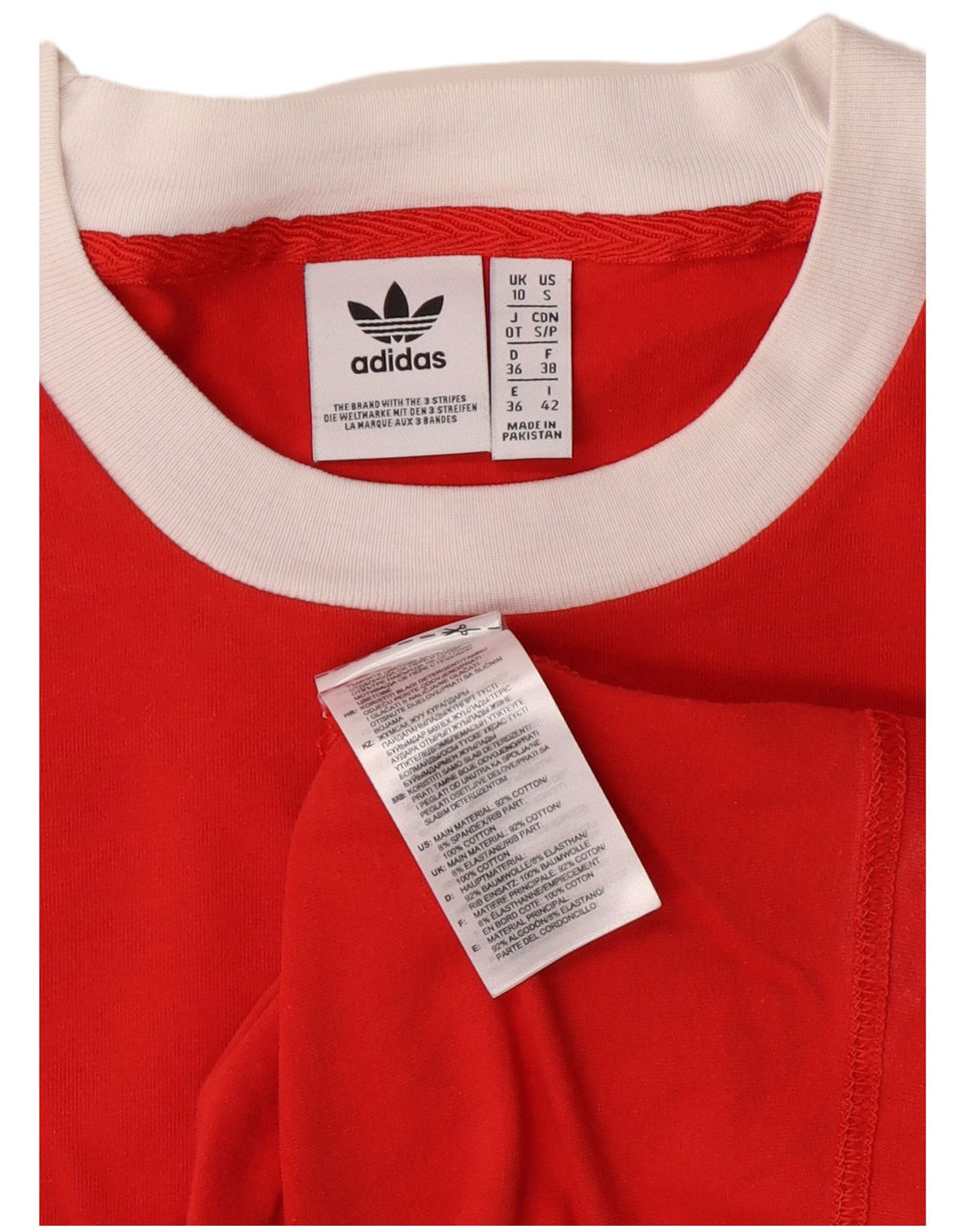Adidas Γυναικείο τοπ μακρυμάνικο UK 10 Small Red ριγέ βαμβακερό