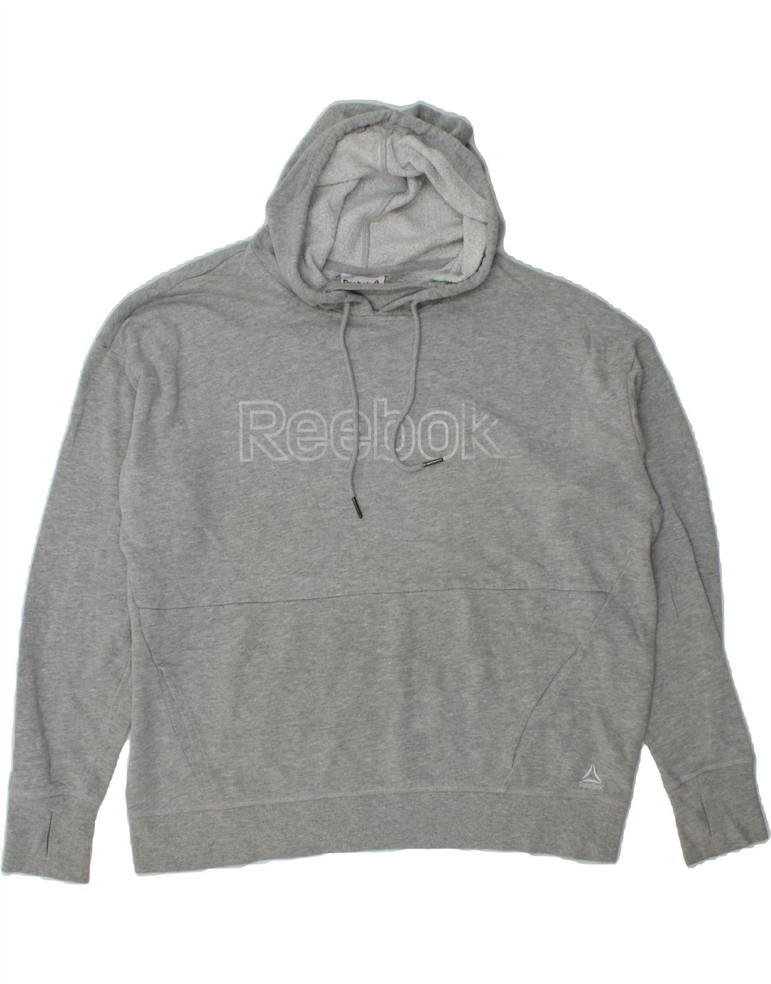 REEBOK Womens Oversized Graphic Hoodie Jumper UK 18 XL Grey Polyester Vintage Reebok and Second-Hand Reebok from Messina Hembry 