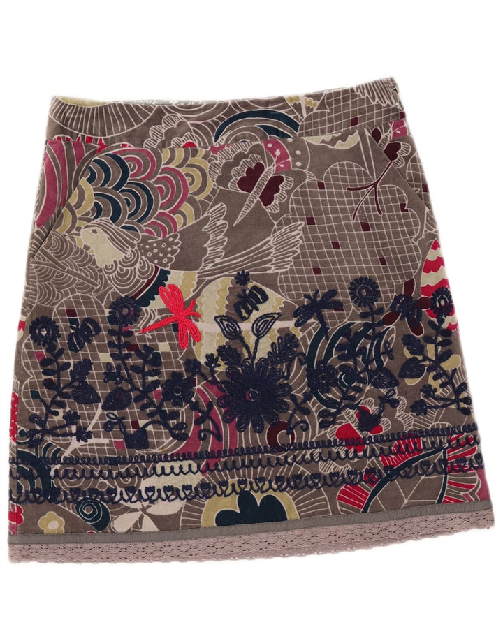 White Stuff Γυναικεία βελούδινη μίνι φούστα UK 12 μεσαία W33 Γκρι φλοράλ βαμβακερή