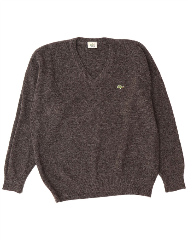 Ανδρικό πουλόβερ Lacoste με V λαιμόκοψη, μέγεθος 7 2XL Γκρι μαλλί