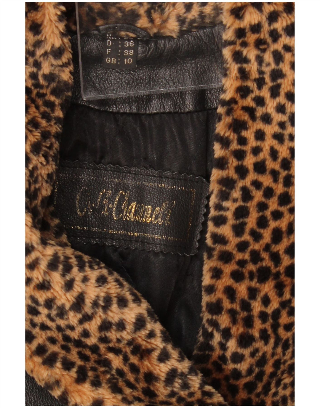 VINTAGE Γυναικείο δερμάτινο παλτό UK 10 Small Black Animal Print