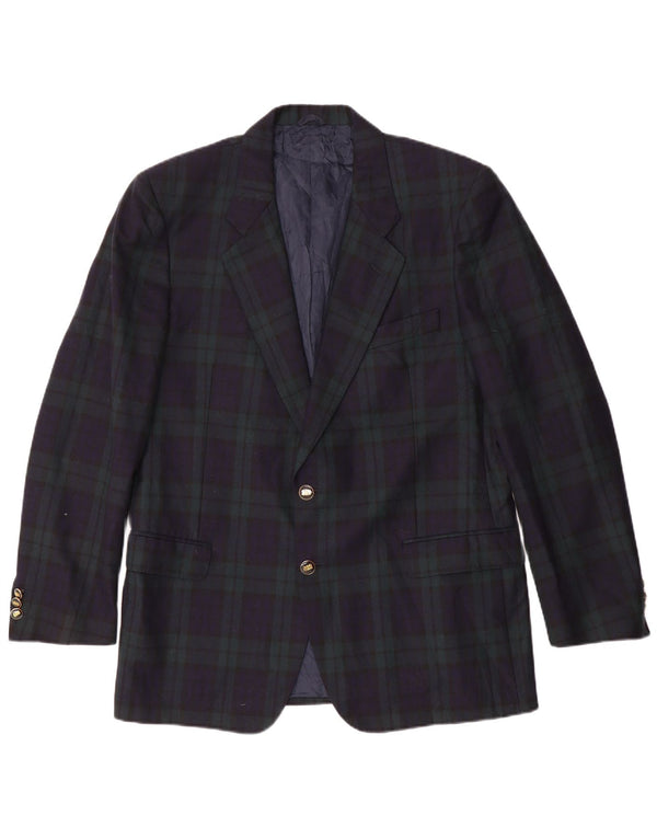 Vintage Ανδρικό τζάκετ σακάκι με 2 κουμπιά IT 54 2XL Navy Blue καρό μαλλί