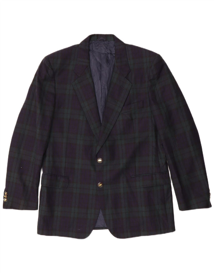 Vintage Ανδρικό τζάκετ σακάκι με 2 κουμπιά IT 54 2XL Navy Blue καρό μαλλί