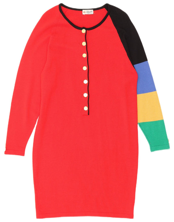 Vintage γυναικείο μακρυμάνικο φόρεμα IT 44 Medium Red Colourblock