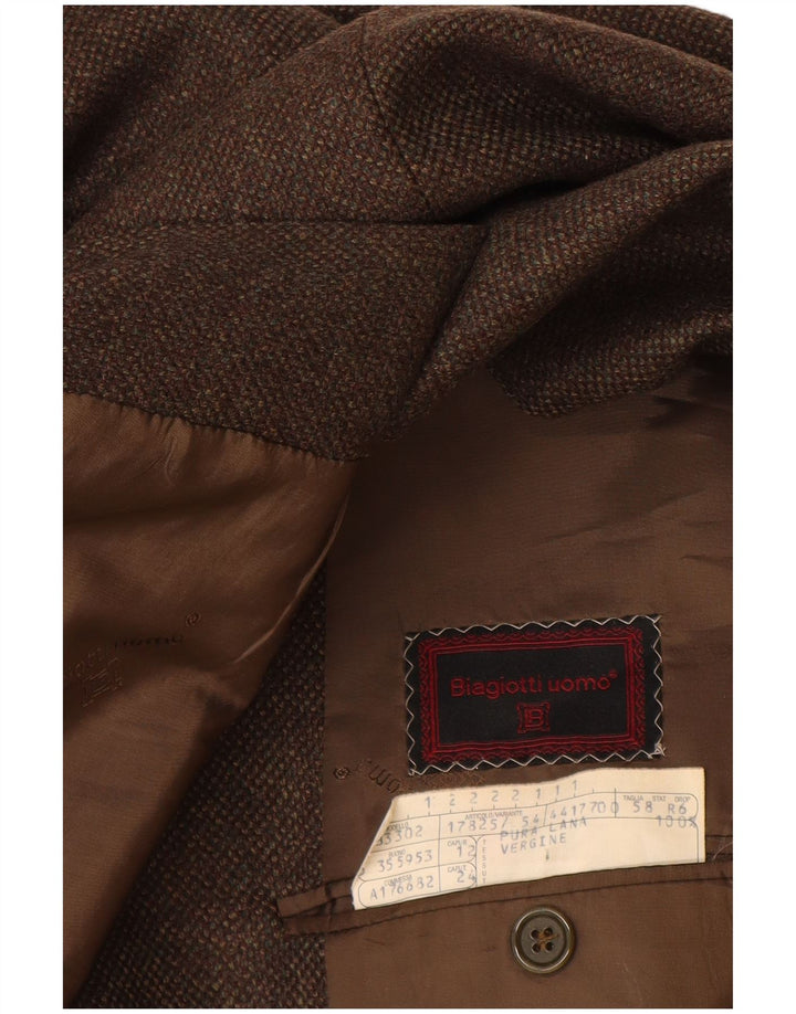 Biagiotti Uomo Ανδρικό σακάκι με 3 κουμπιά σακάκι IT 58 4XL καφέ παρθένο μαλλί