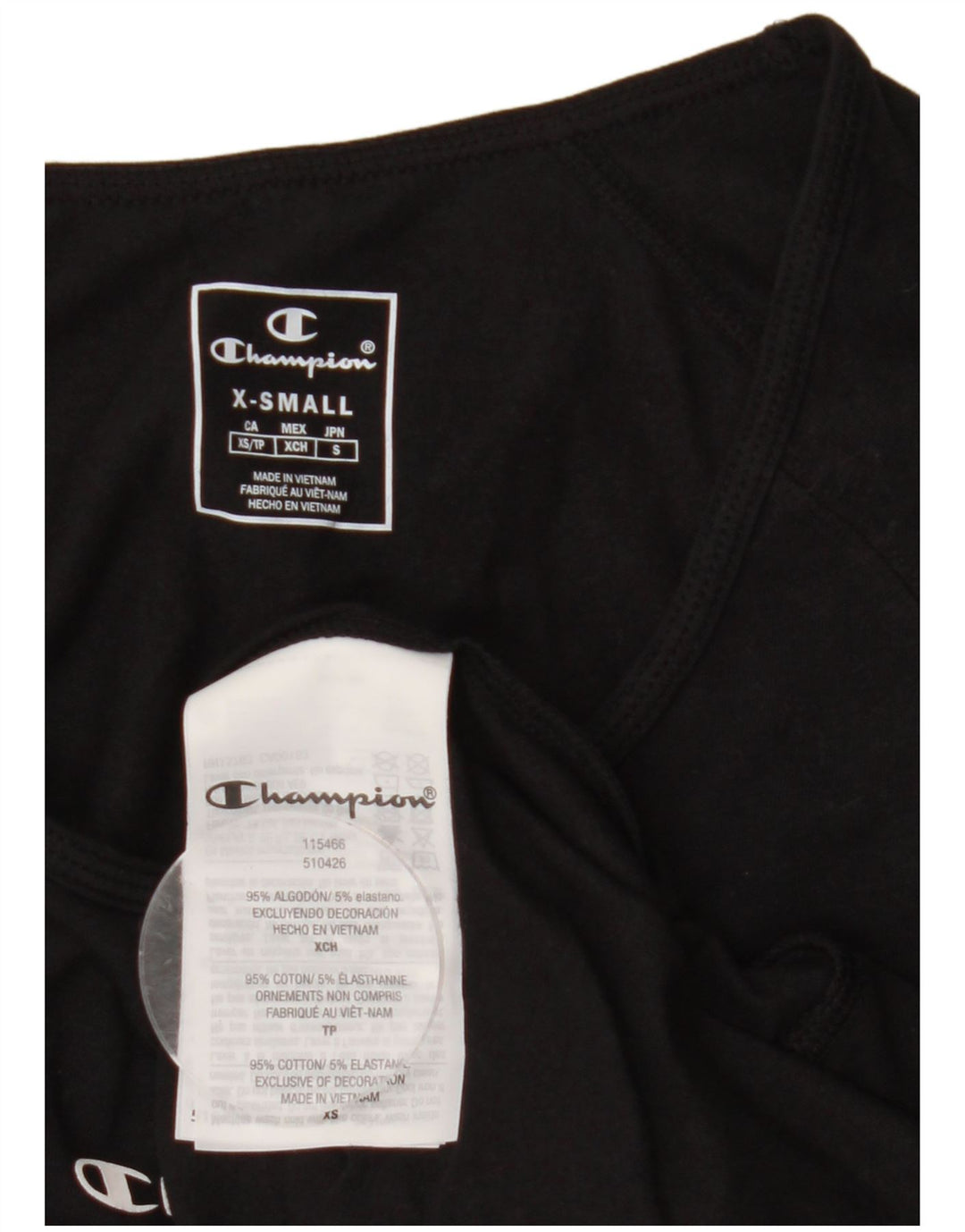 CHAMPION Γυναικείο T-Shirt Top UK 6 XS Μαύρο βαμβακερό